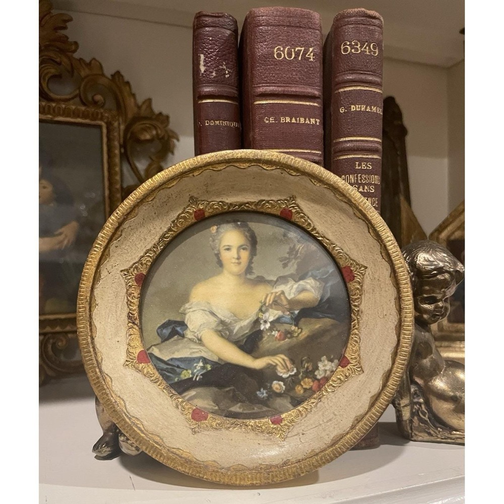 Vtg Italian Florentine Italy La Flora Gold Gilt Carved Wood 4.5" Wall‎ Plaque
